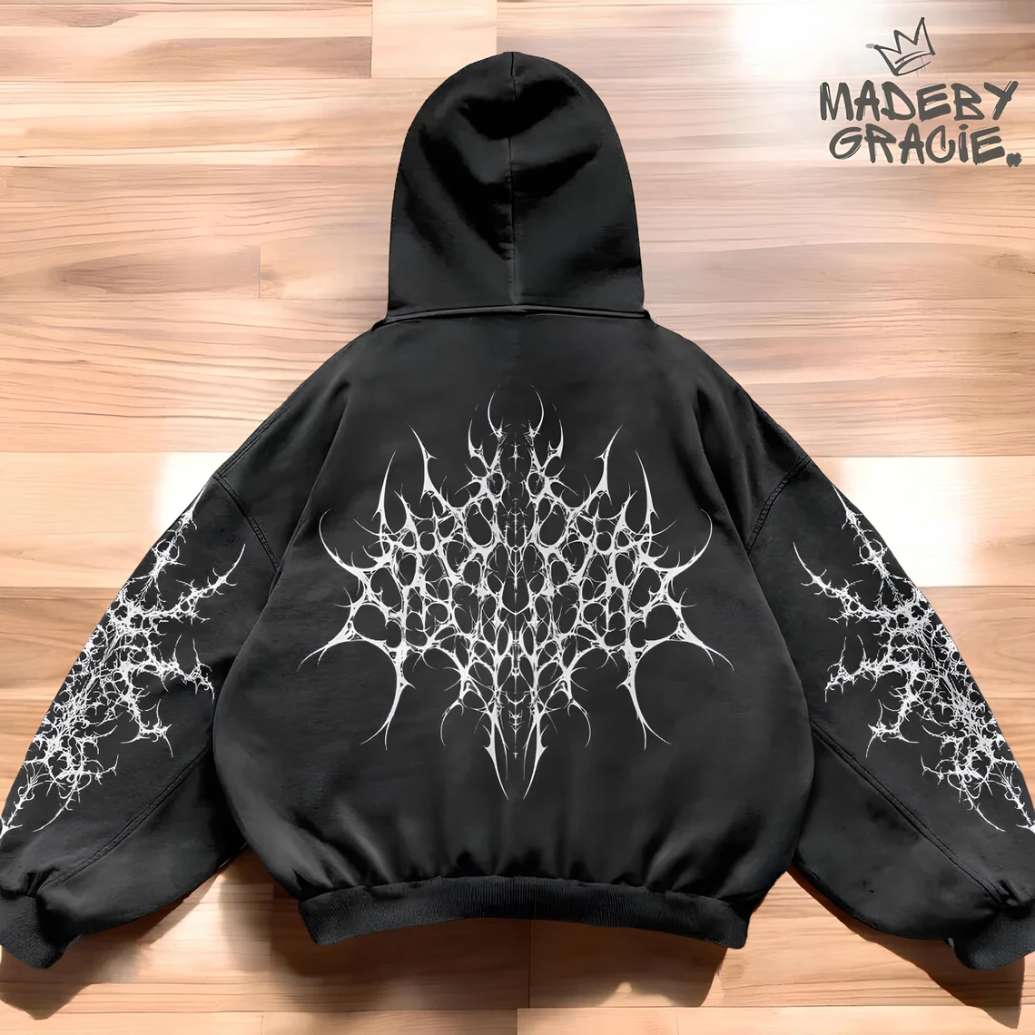 Siyah New Punk Gothic Vintage Kapüşonlu Sweatshirt