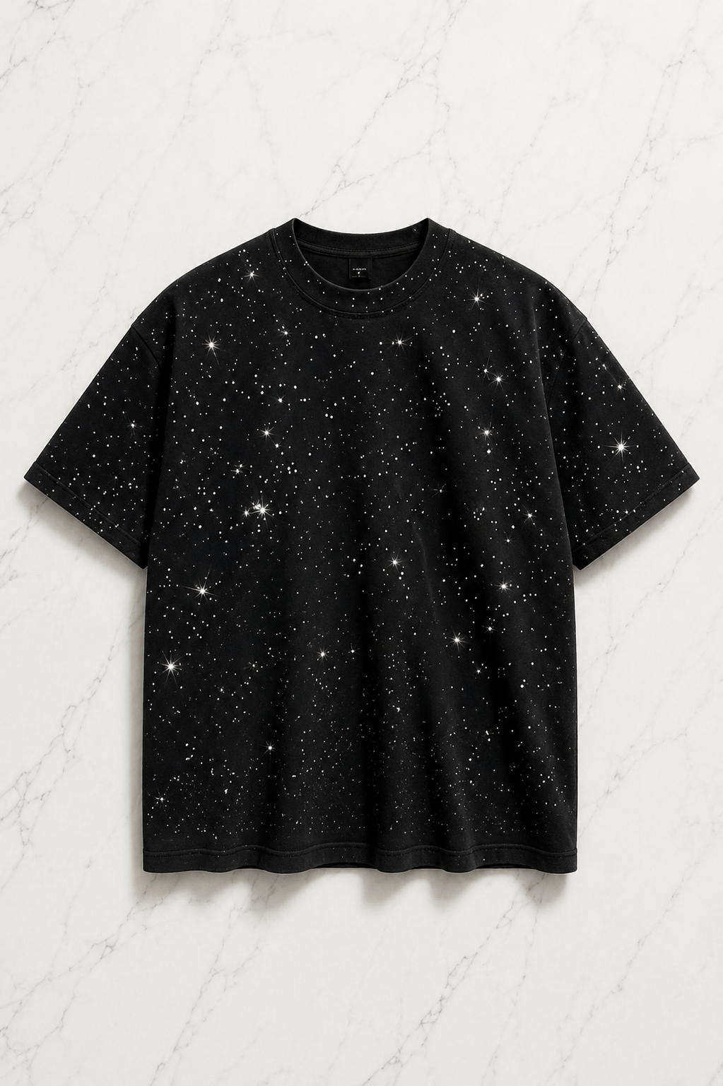 Siyah Shine Parıltılı Simli Oversize Unisex T-shirt