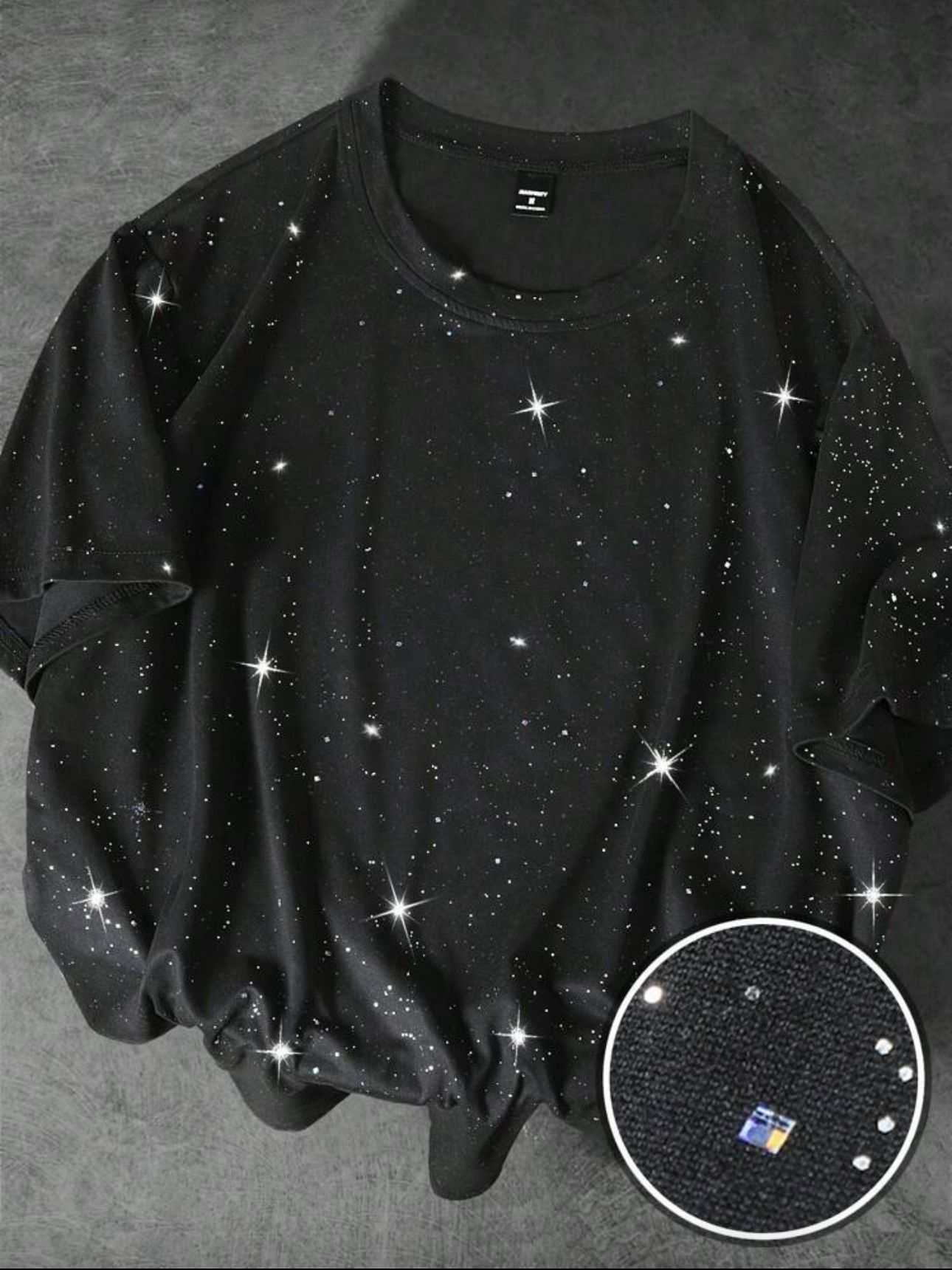 Siyah Shine Parıltılı Simli Oversize Unisex T-shirt