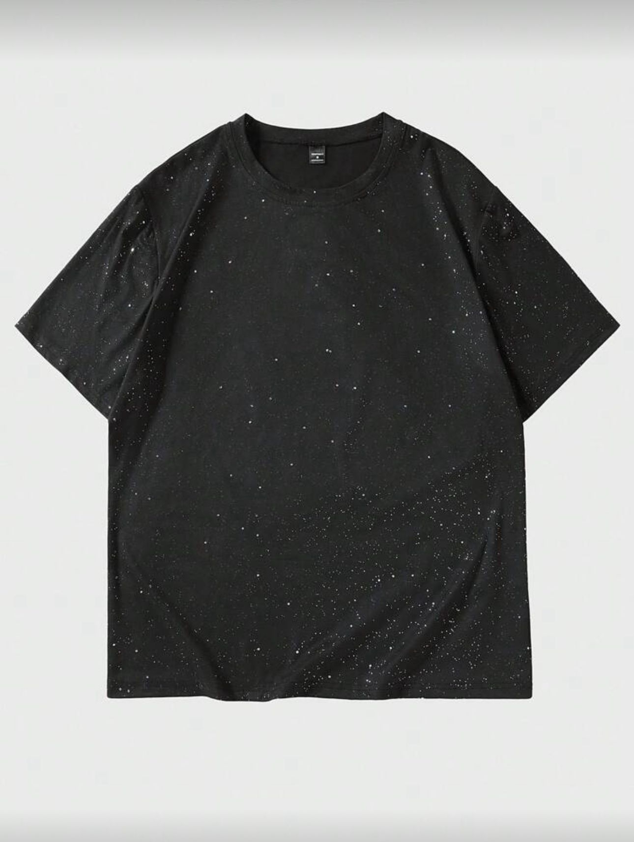 Siyah Shine Parıltılı Simli Oversize Unisex T-shirt