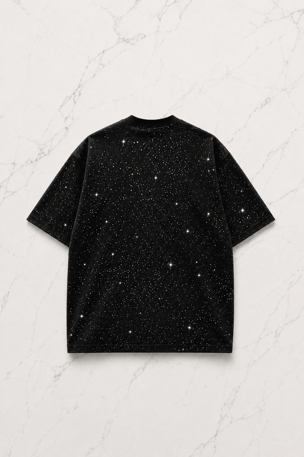 Siyah Shine Parıltılı Simli Oversize Unisex T-shirt