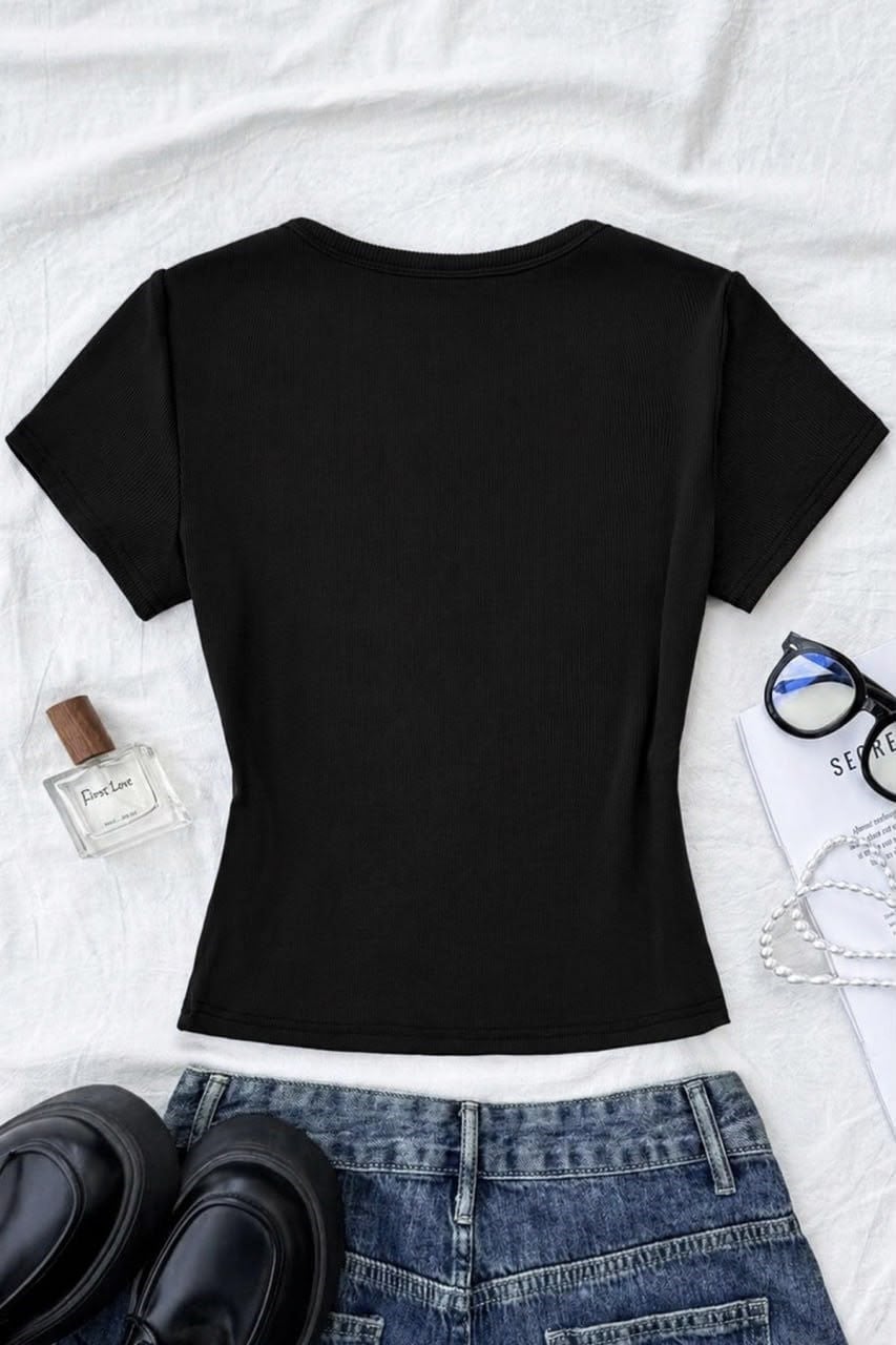 Siyah Soft Detaylı Nakışlı Çıtçıtlı Bluz