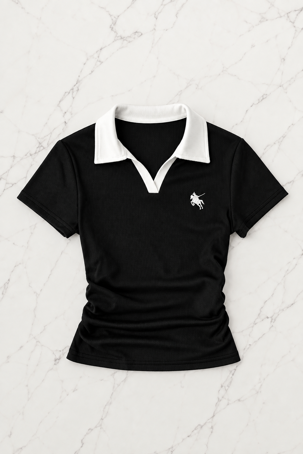 Siyah Solo Polo Yaka Beyaz Yakalı Bluz