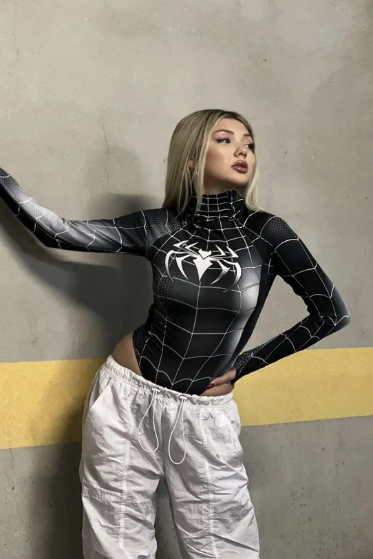 Siyah Spider Çıtçıtlı Uzun Kollu Body