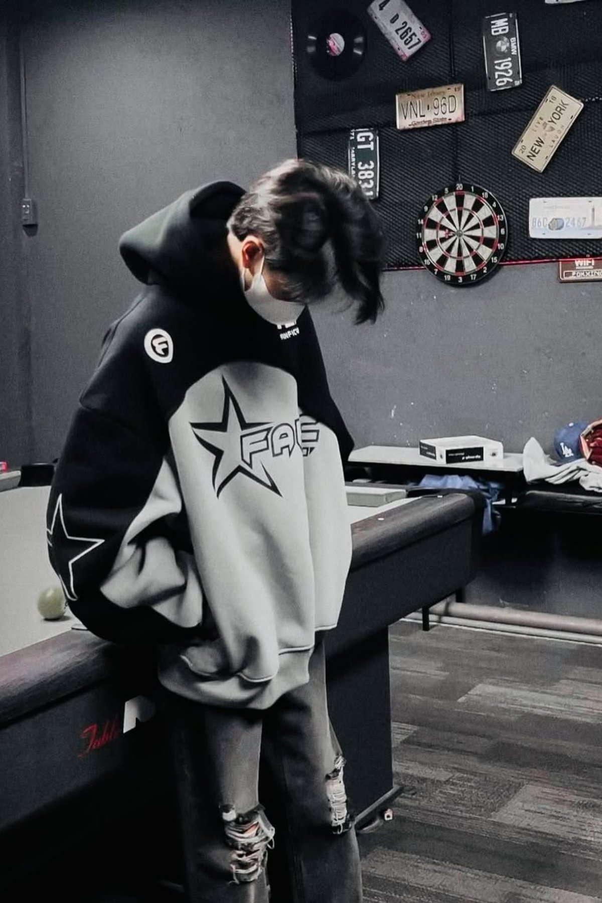 Siyah Star Fafic Studdio Beyaz Parçalı Kapüşonlu Sweatshirt-rf
