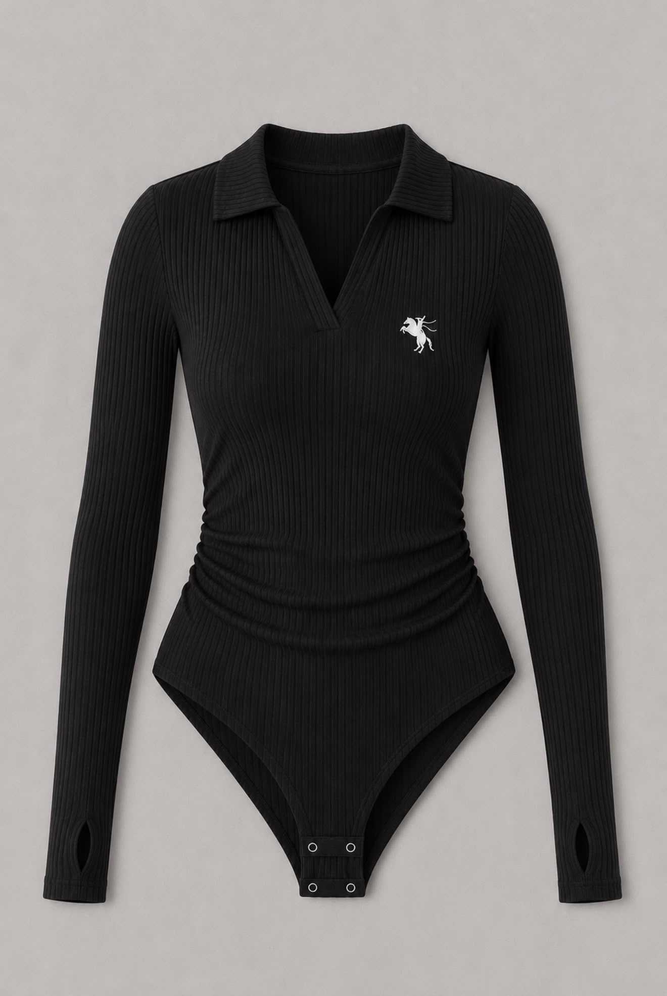 Siyah Steed Polo Yaka Parmak Geçirme Detaylı Bluz