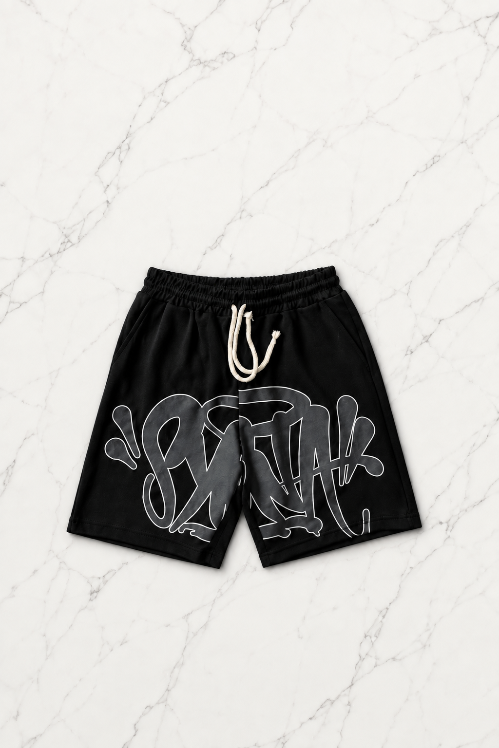 Siyah Street Graffiti Beyaz Unisex T-shirt & Şort Takım