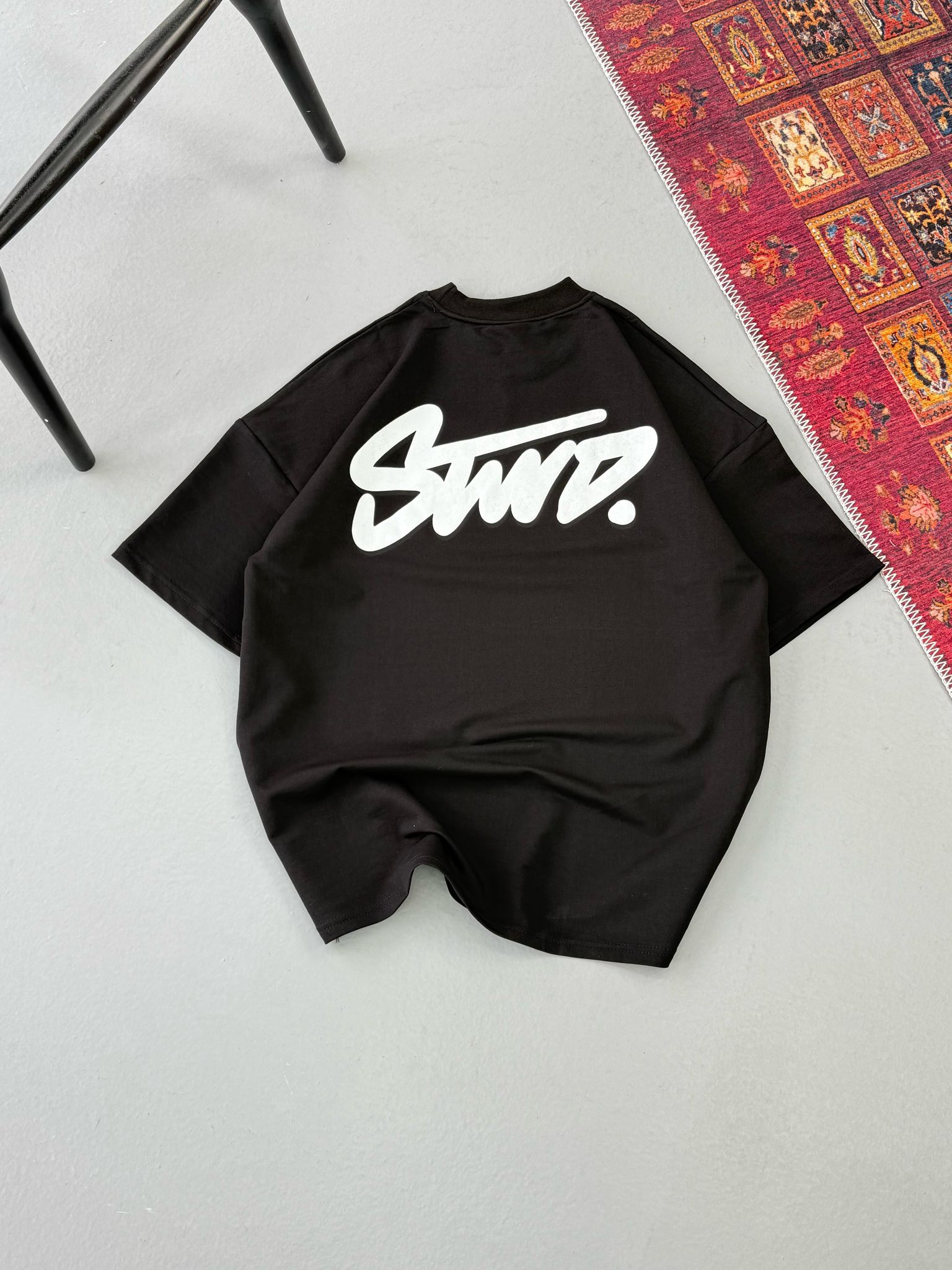 Siyah Swd Sırt Baskılı Oversize Kısa Kol Tshirt