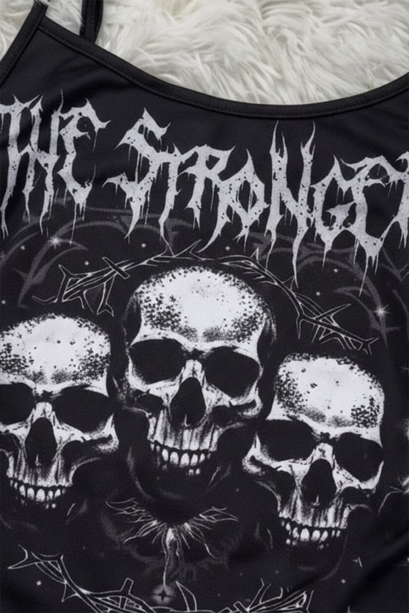 Siyah The Stronger Gotik Y2K Askılı Crop