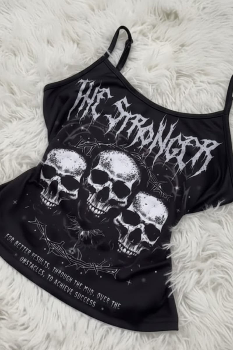 Siyah The Stronger Gotik Y2K Askılı Crop