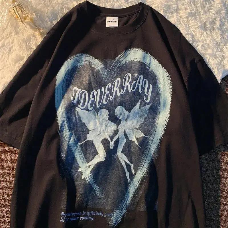 Siyah Two Angels Oversize Unisex T-shirt