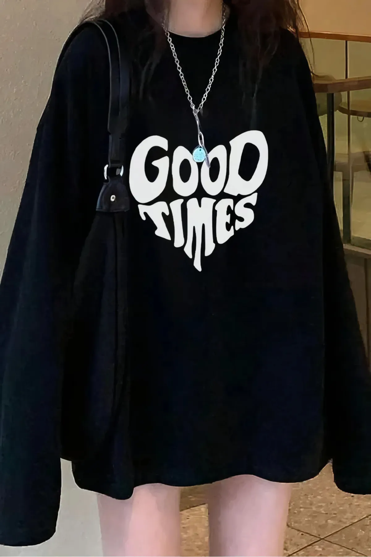 Siyah Unisex Good Times Uzun Kol T-Shirt
