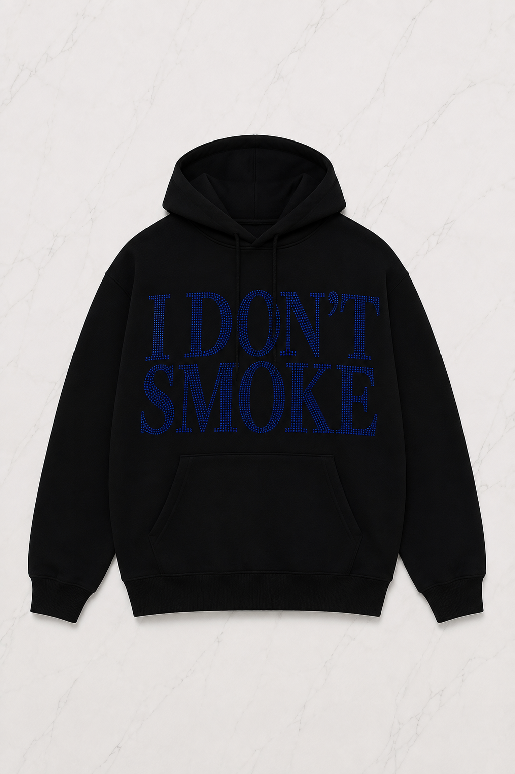 Siyah Unisex Oversize Mavi I Dont Smoke Parıltılı Taş Baskılı Sweatshirt