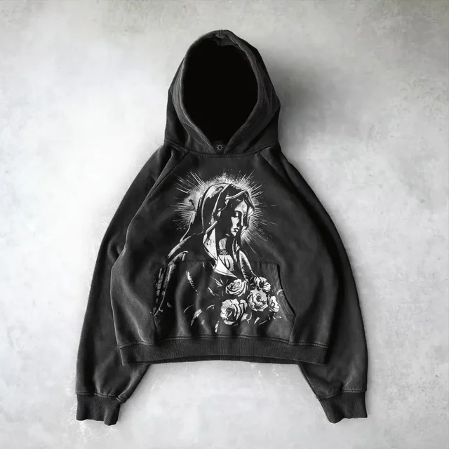 Siyah Women Sparklıng Flower Gothic Kapüşonlu Sweatshirt