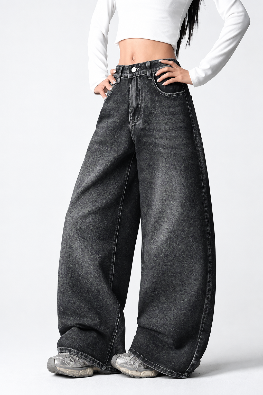 Siyah Yıkamalı Melek Kanatlı Harajuku Y2K Unisex Baggy Pantolon