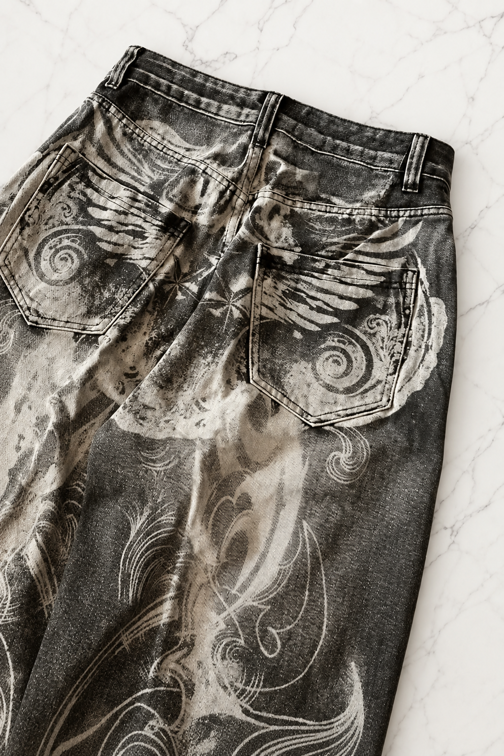Siyah Yıkamalı Shadow Spine Yırtık Detaylı Gotik Y2K Unisex Baggy Pantolon
