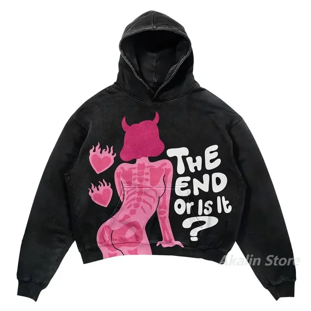 Siyah Yıkamalı The End Or Is It? Kapüşonlu Sweatshirt