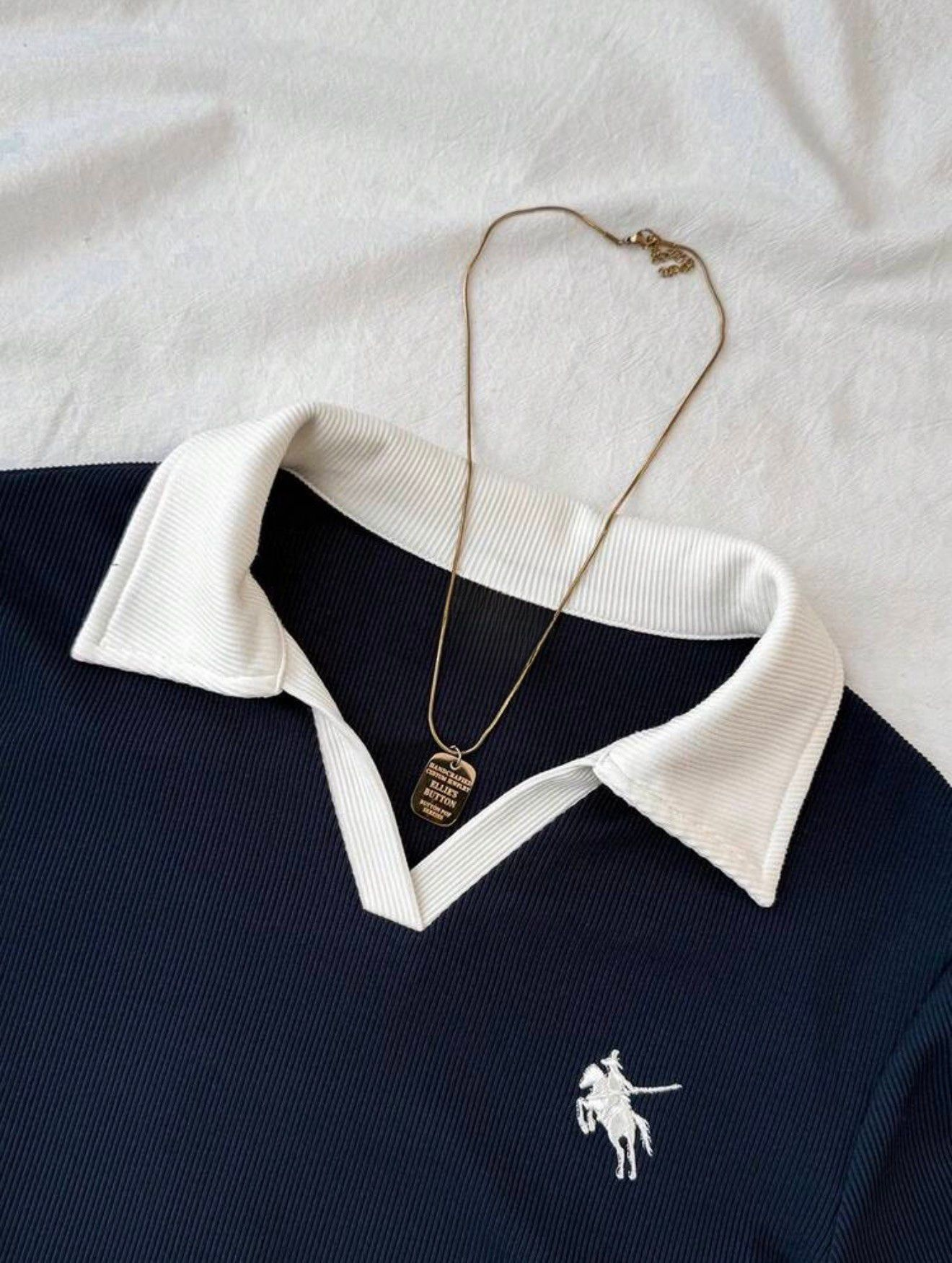 Solo Polo Yaka Lacivert Beyaz Yakalı Bluz