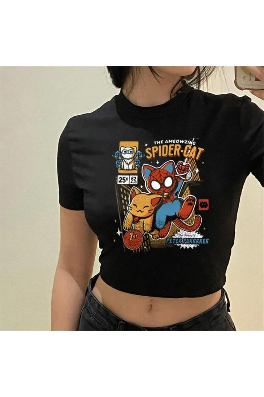 Spider-Cat Detail Crop Top