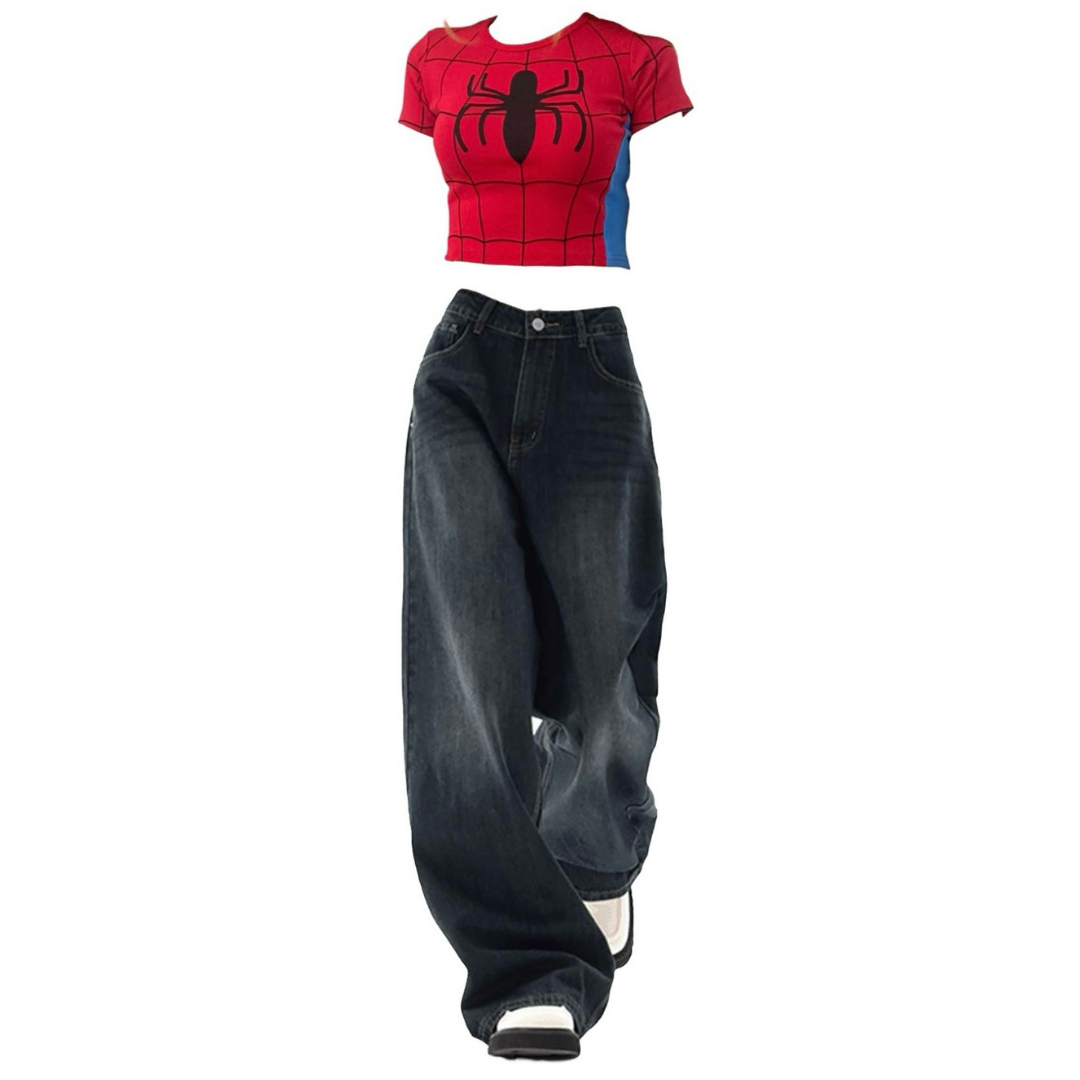 Spider Crop Ve Baggy Eskitme Pantolon Takım