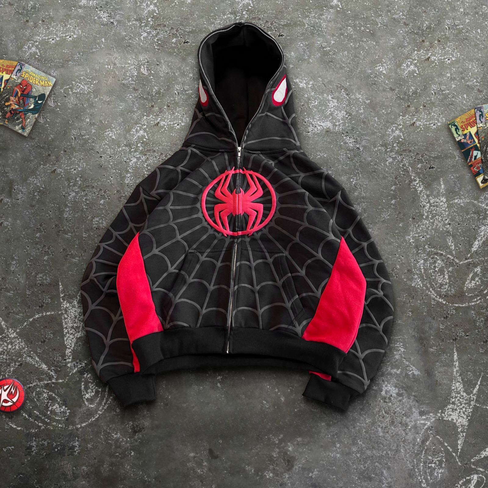 Spider Web Black Kabartma Baskılı Full Zip Hırka ( 3 İplik )
