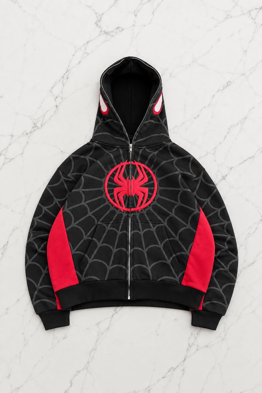 Spider Web Black Kabartma Baskılı Full Zip Hırka ( 3 İplik )