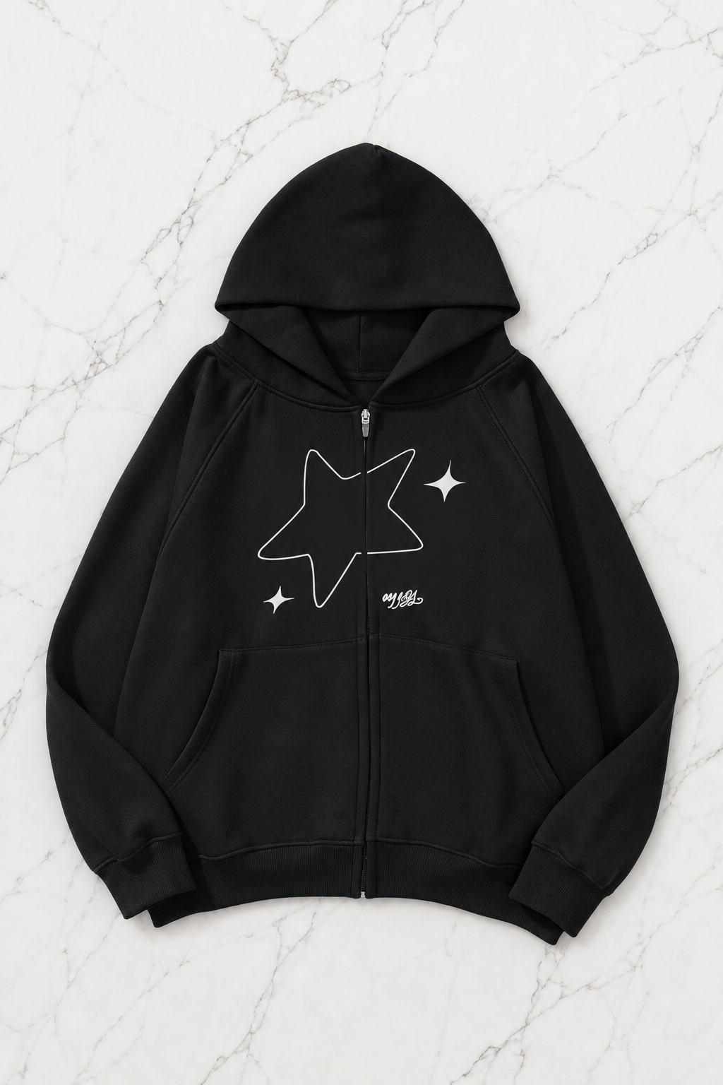 Star Galaxy Siyah Kapüşonlu Oversize Unisex Hırka