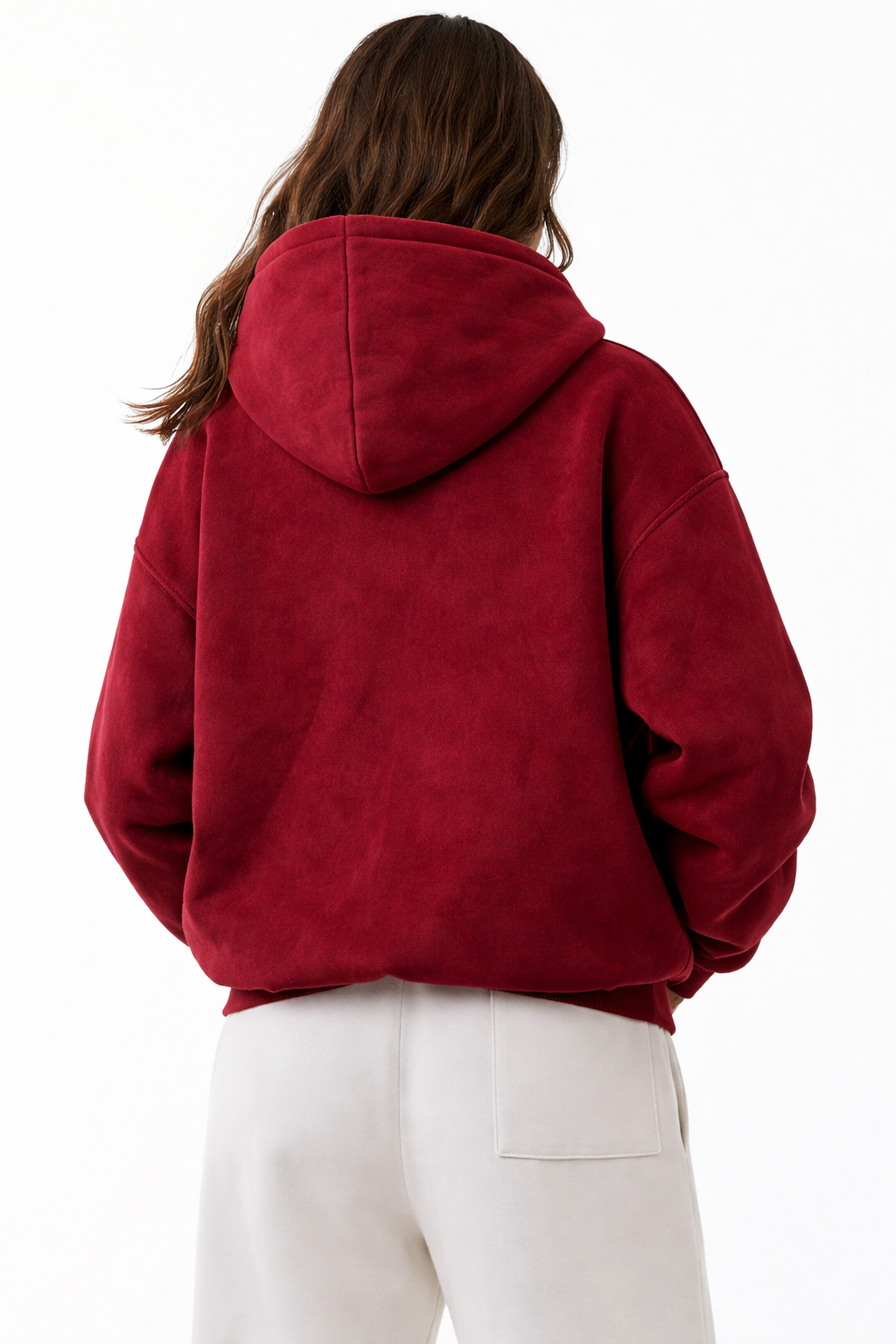 Star Washed Bordo Unisex Oversize Zip Hoodie