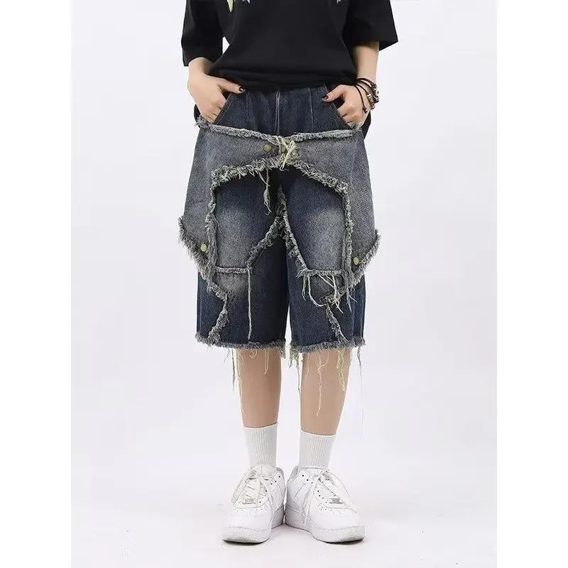 Stars Patch Detaylı Kot Pantolon Erkek Şort 