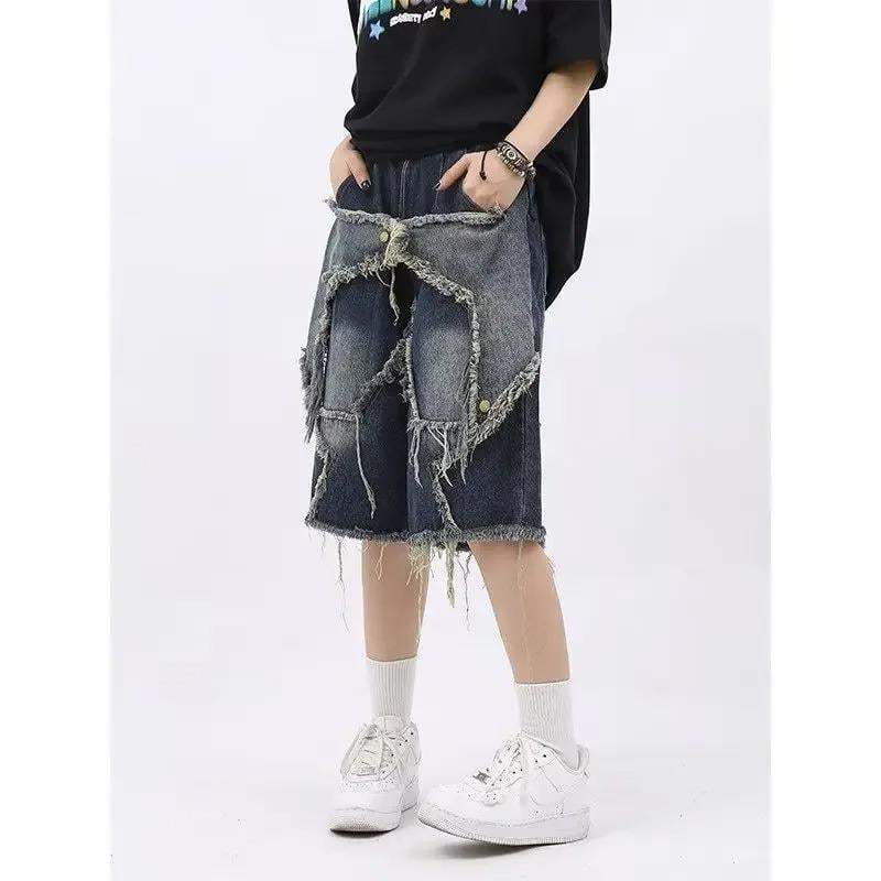 Stars Patch Detaylı Kot Pantolon Erkek Şort 