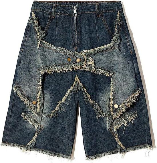 Stars Patch Detaylı Kot Pantolon Erkek Şort 