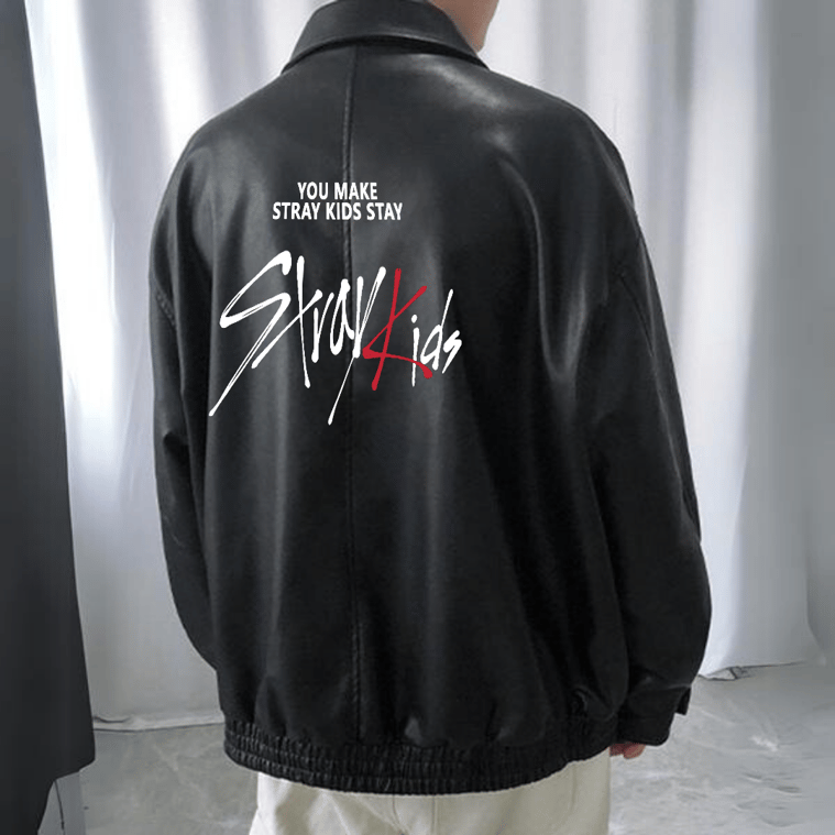 Stray Kids Streetwear Siyah Oversize Deri Ceket