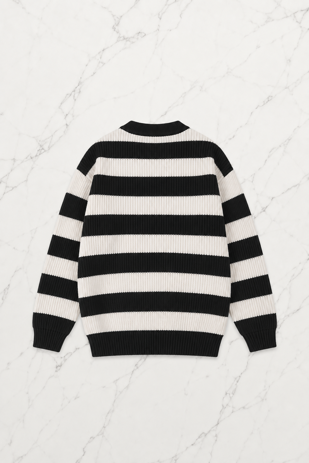Streetwear Casual Siyah Beyaz Çizgili Oversize Unisex Triko Kazak