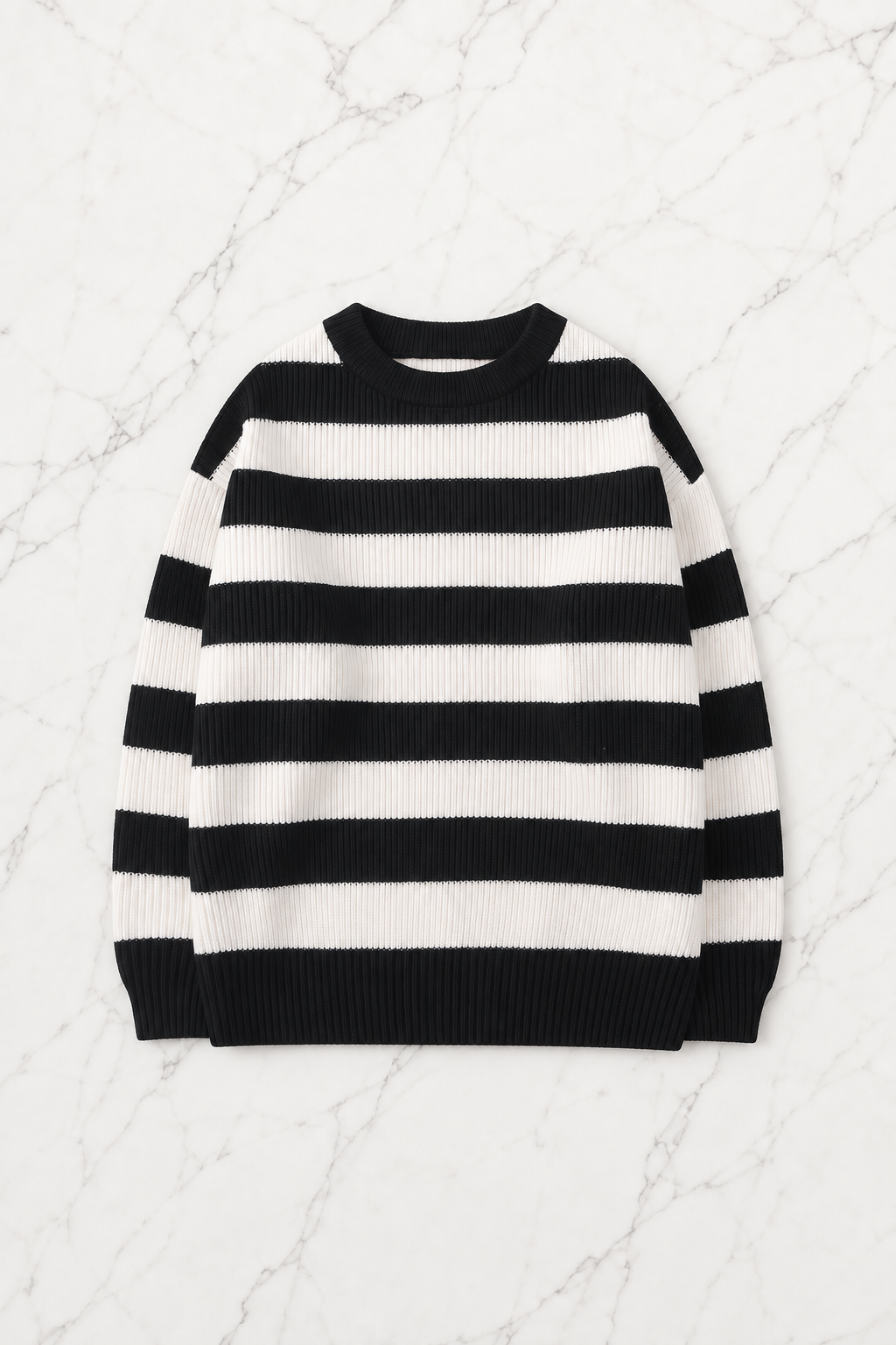 Streetwear Casual Siyah Beyaz Çizgili Oversize Unisex Triko Kazak