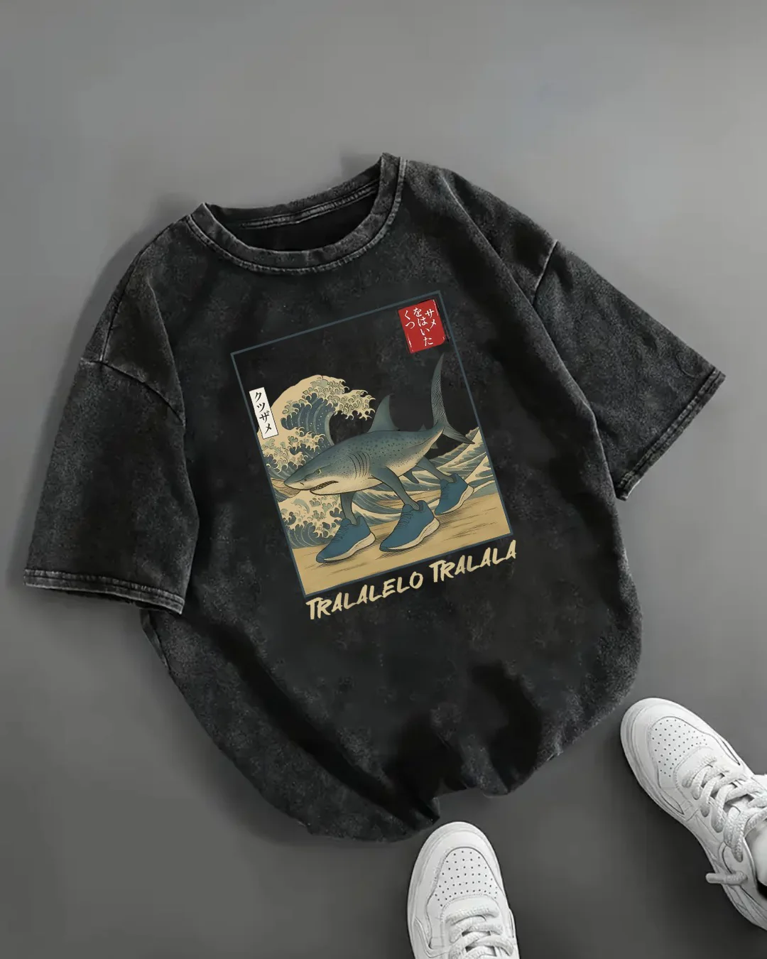 Tralalero Tralala Baskılı Yıkamalı Vintage Unisex Oversize T-Shirt