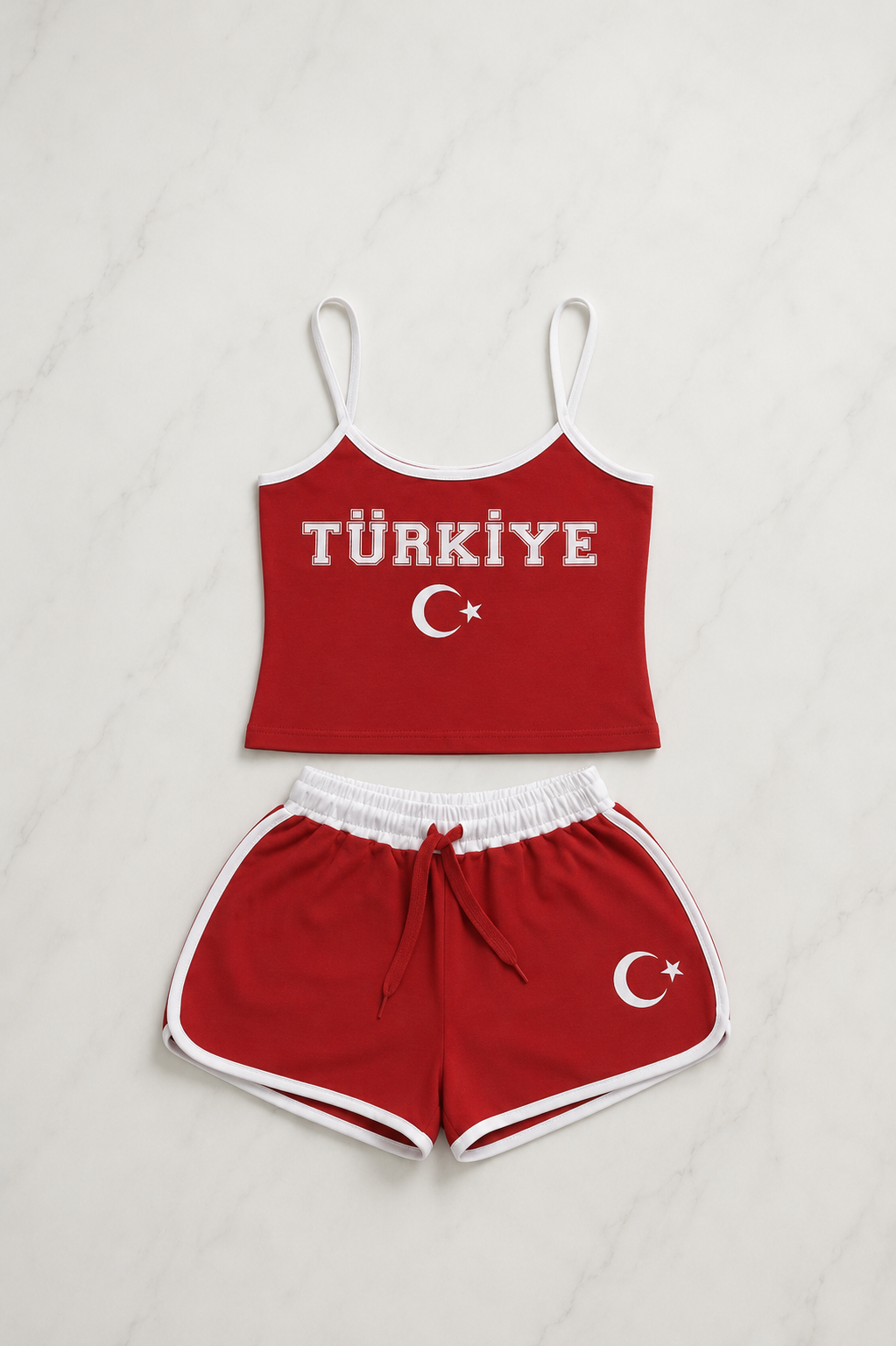 Türkiye Temalı Askılı Bluz Şort Takım
