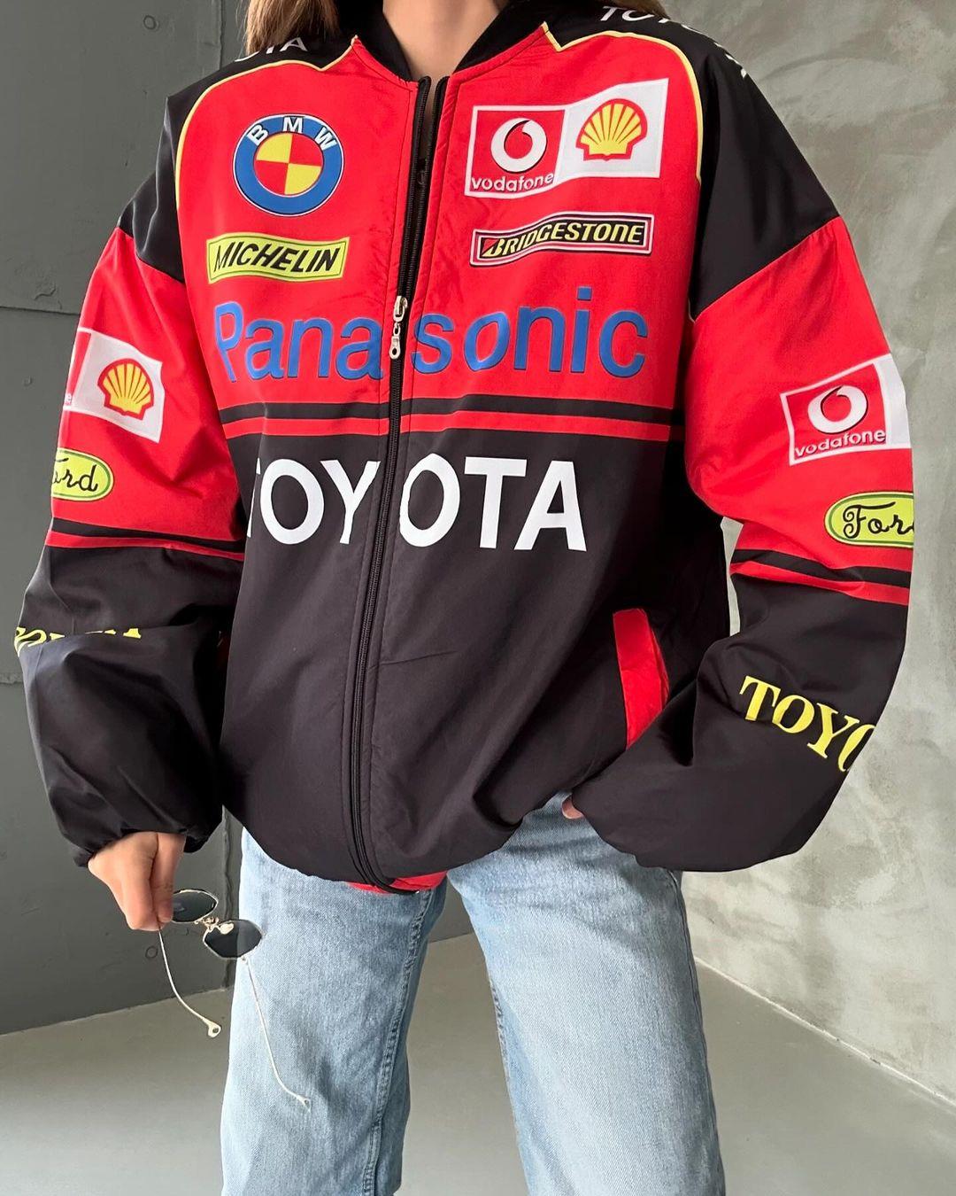 Unisex Oversize Toyota Baskılı Yarışçı Bomber Ceket