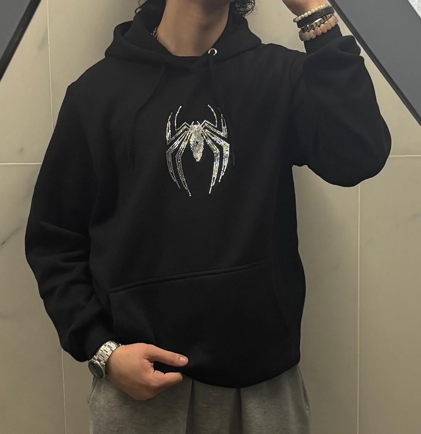 Unisex Spiderman Taş Baskılı Sweatshirt Siyah