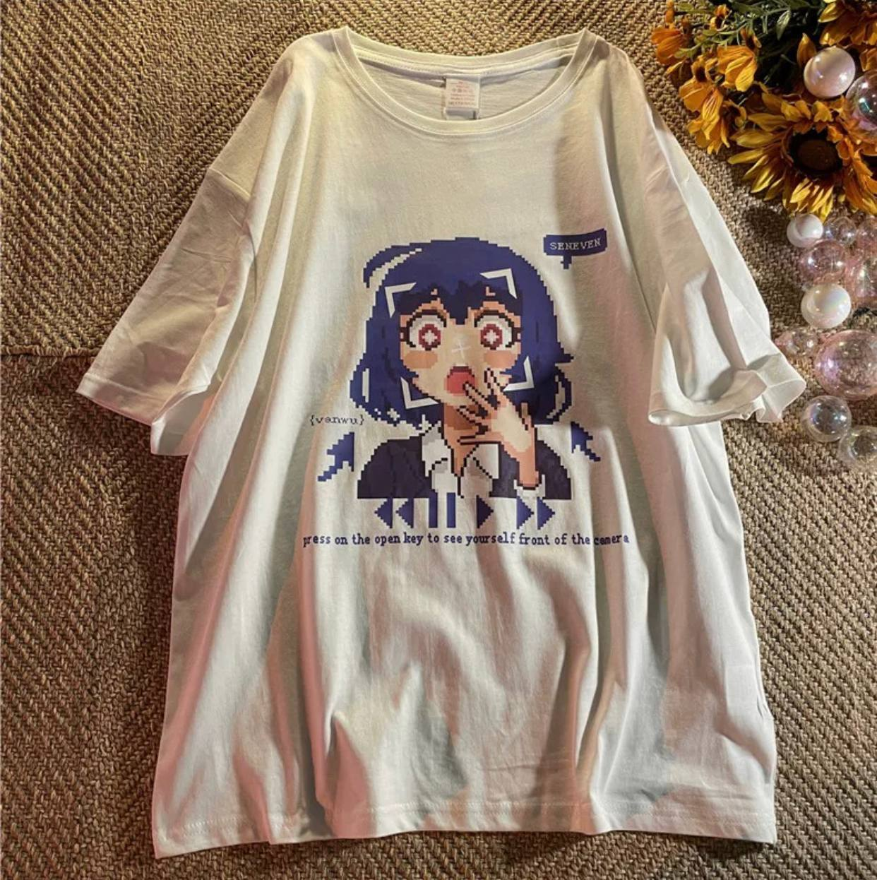 Venwu Seneven Detaylı Oversize Unisex Beyaz T-shirt