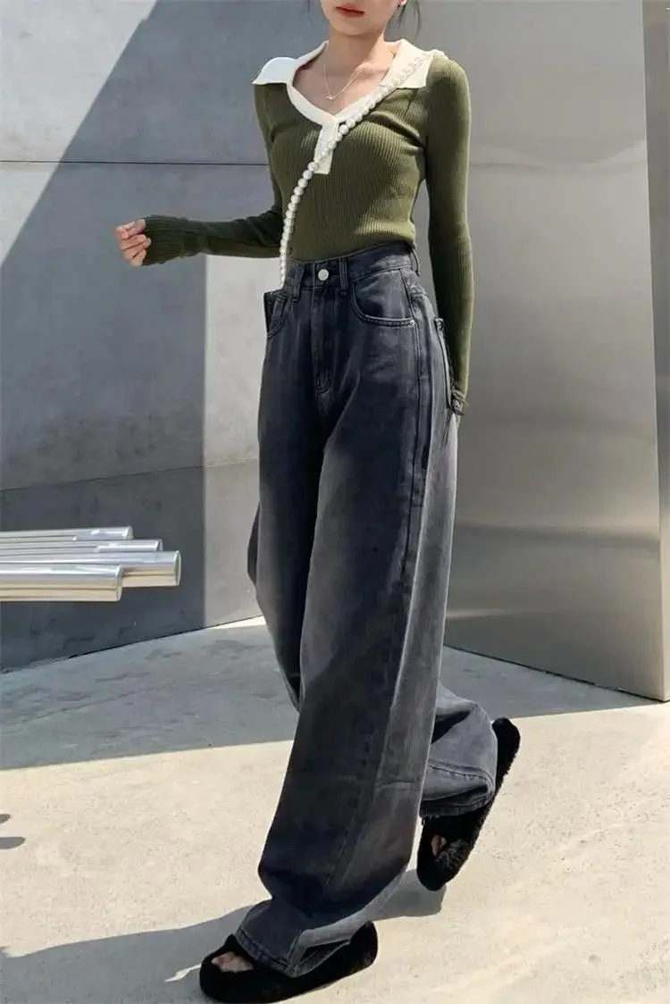 Vintage Siyah Taşlanmış Vintage Kot Pantolon