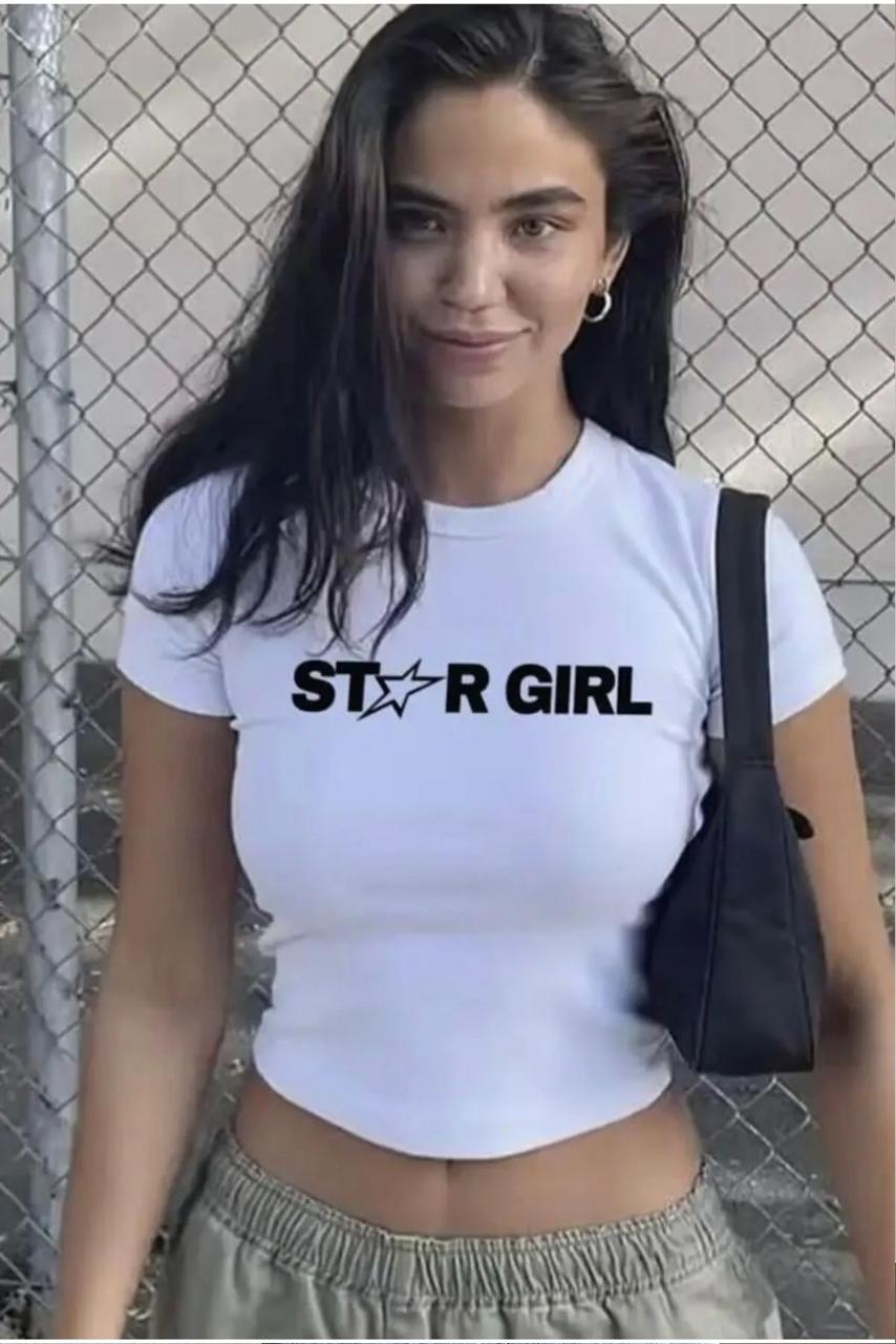 Whİte Star Girl Detail Crop Top