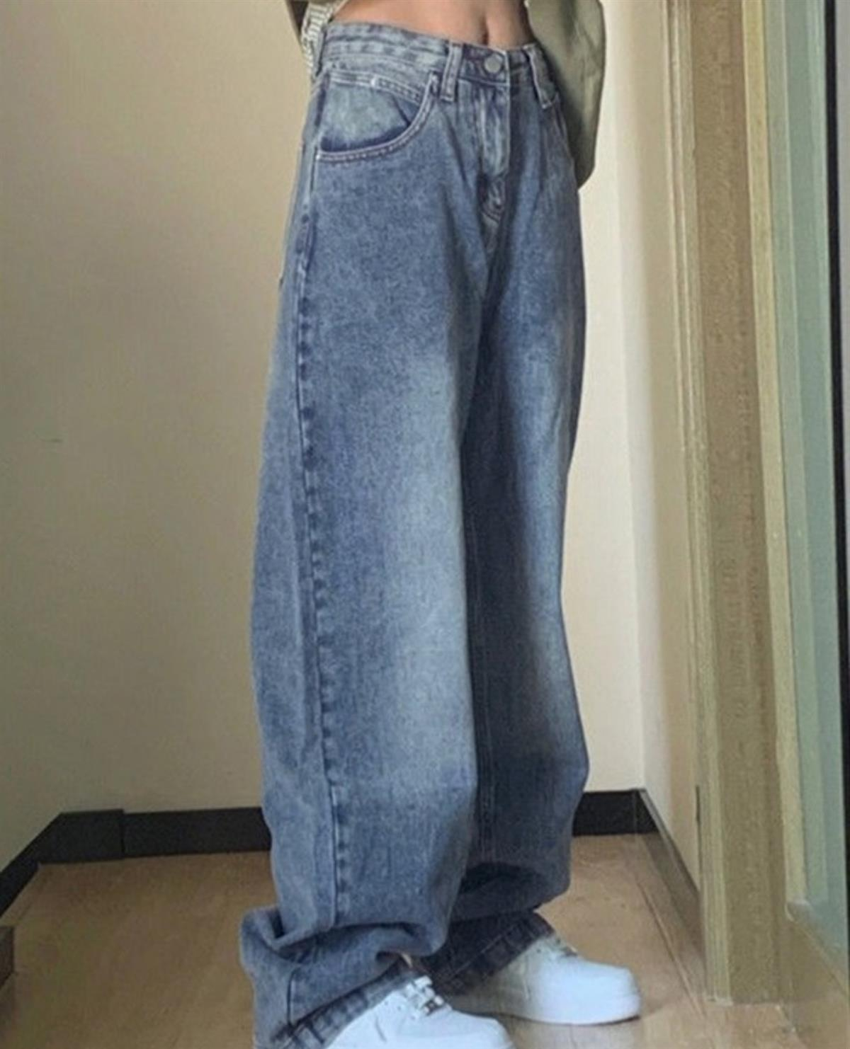 Y2k Mavi Yıkamalı Baggy Jean Bol Paça Pantolon