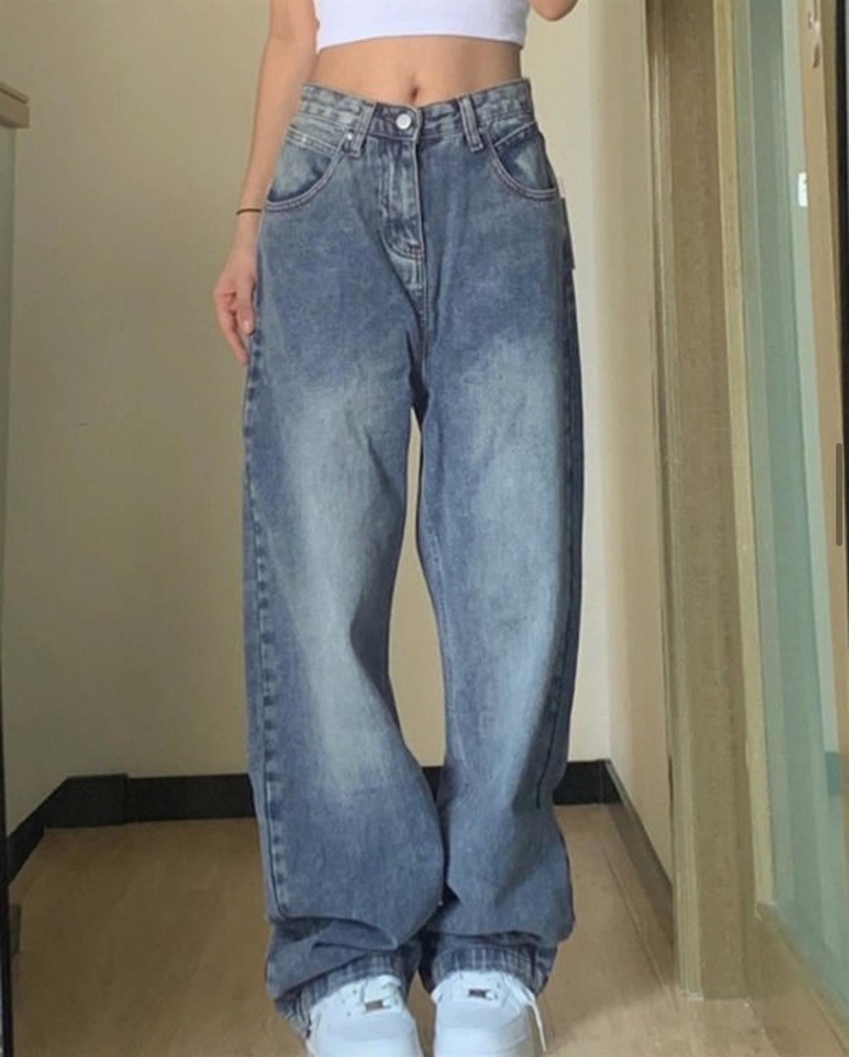 Y2k Mavi Yıkamalı Baggy Jean Bol Paça Pantolon