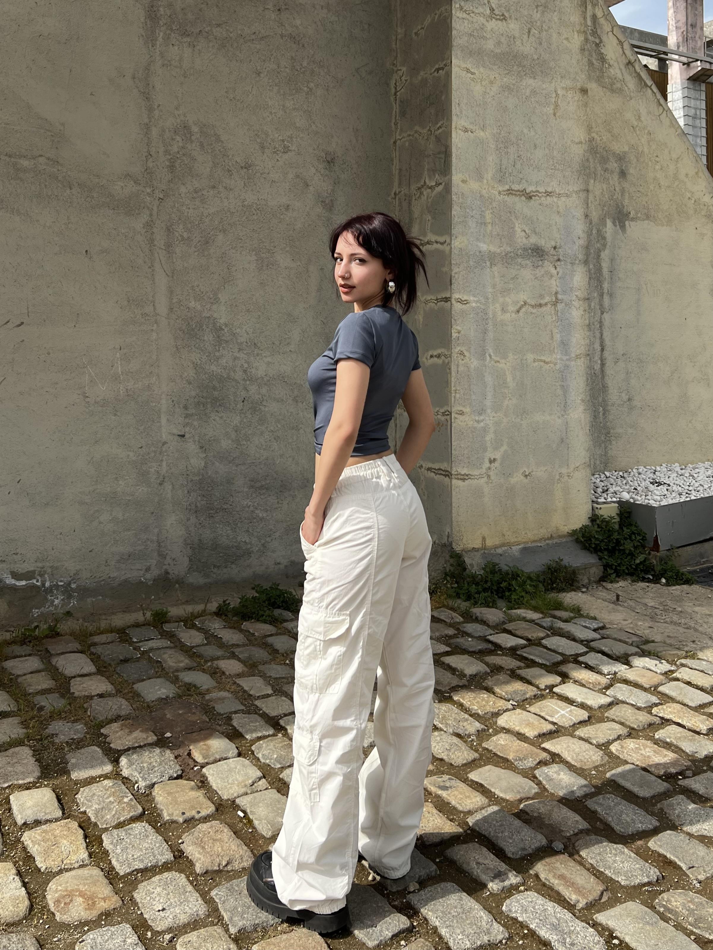 Y2k Cargo Pocket Baggy White Pants