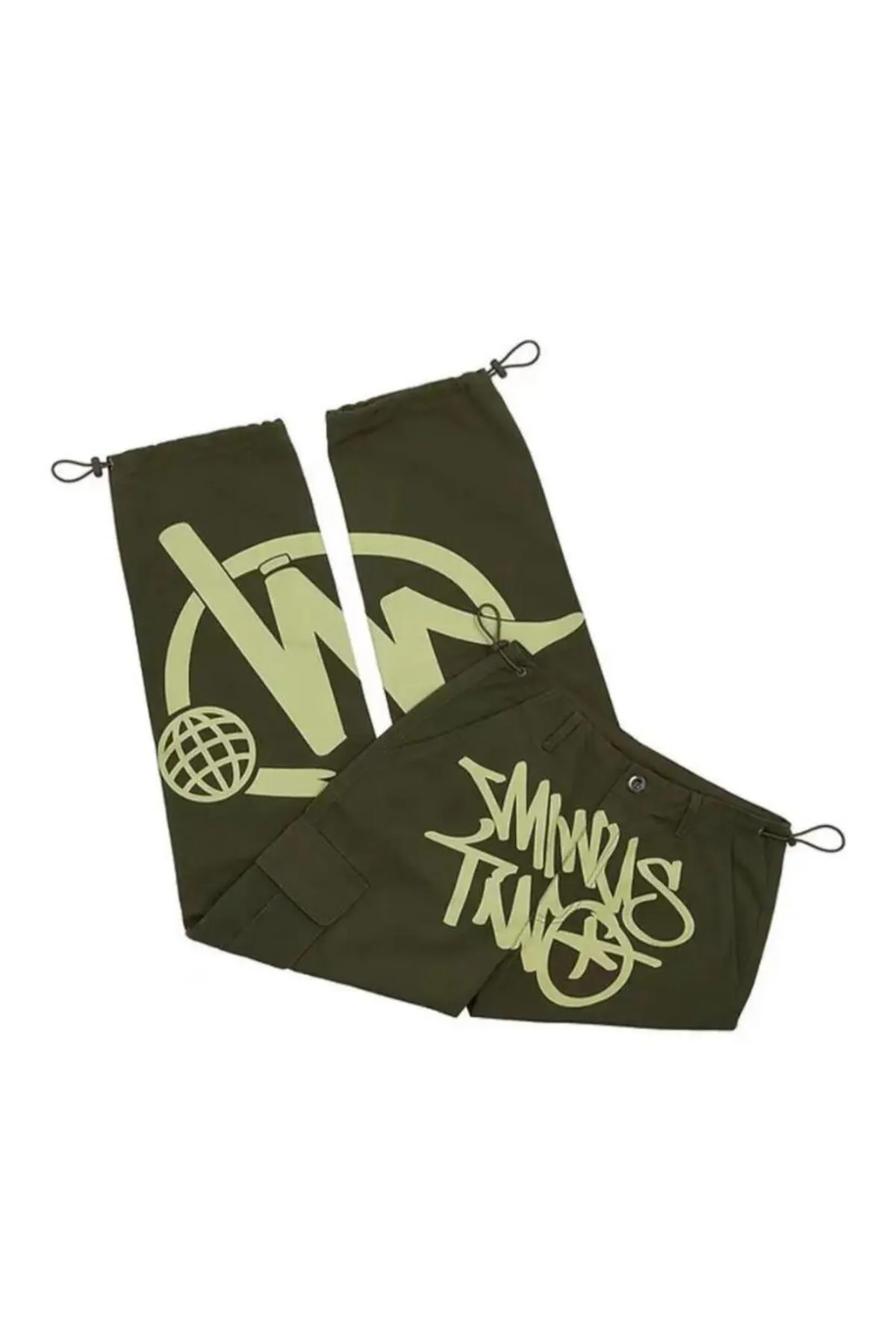 Y2K Haki Minus Two Kargo Cepli Lastikli Unisex Pantolon