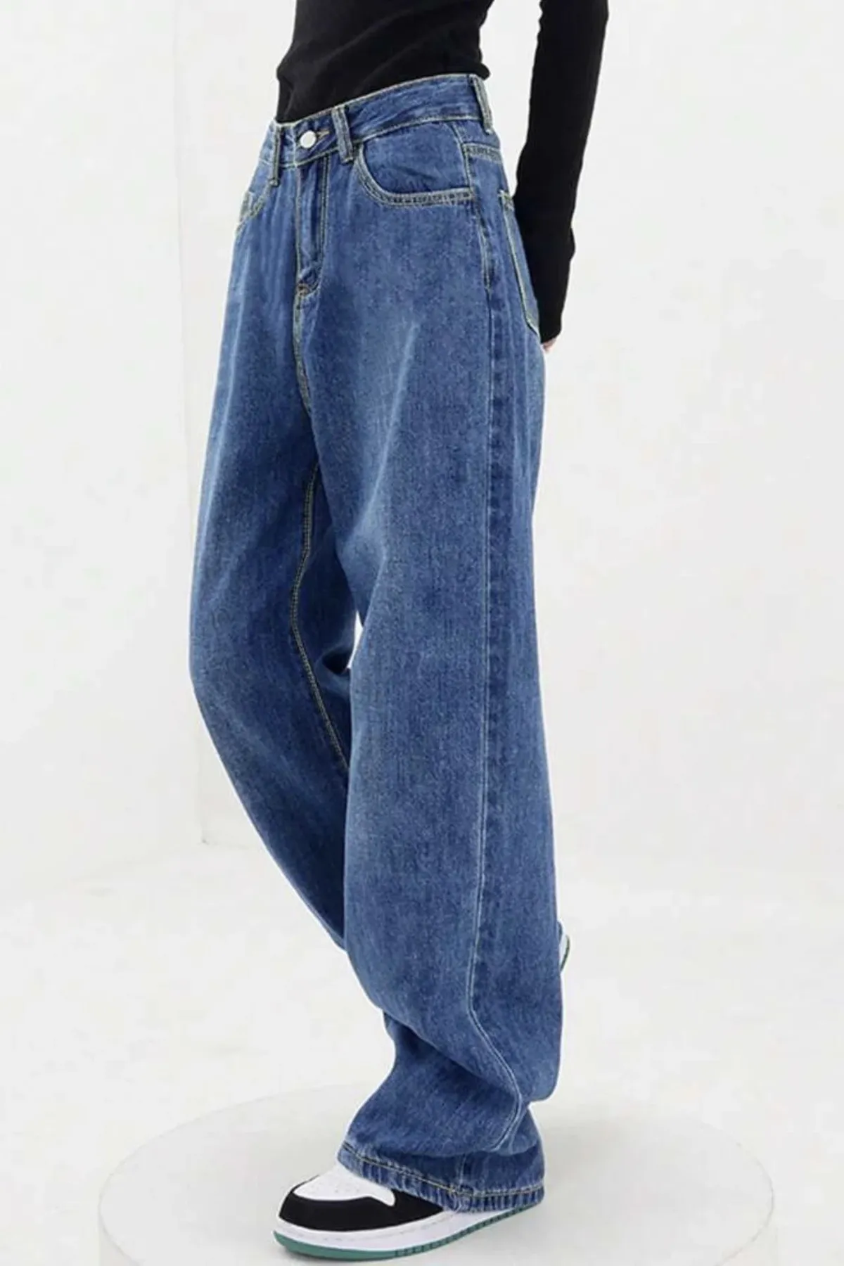 Y2k Mavi Yıkamalı Baggy Jean