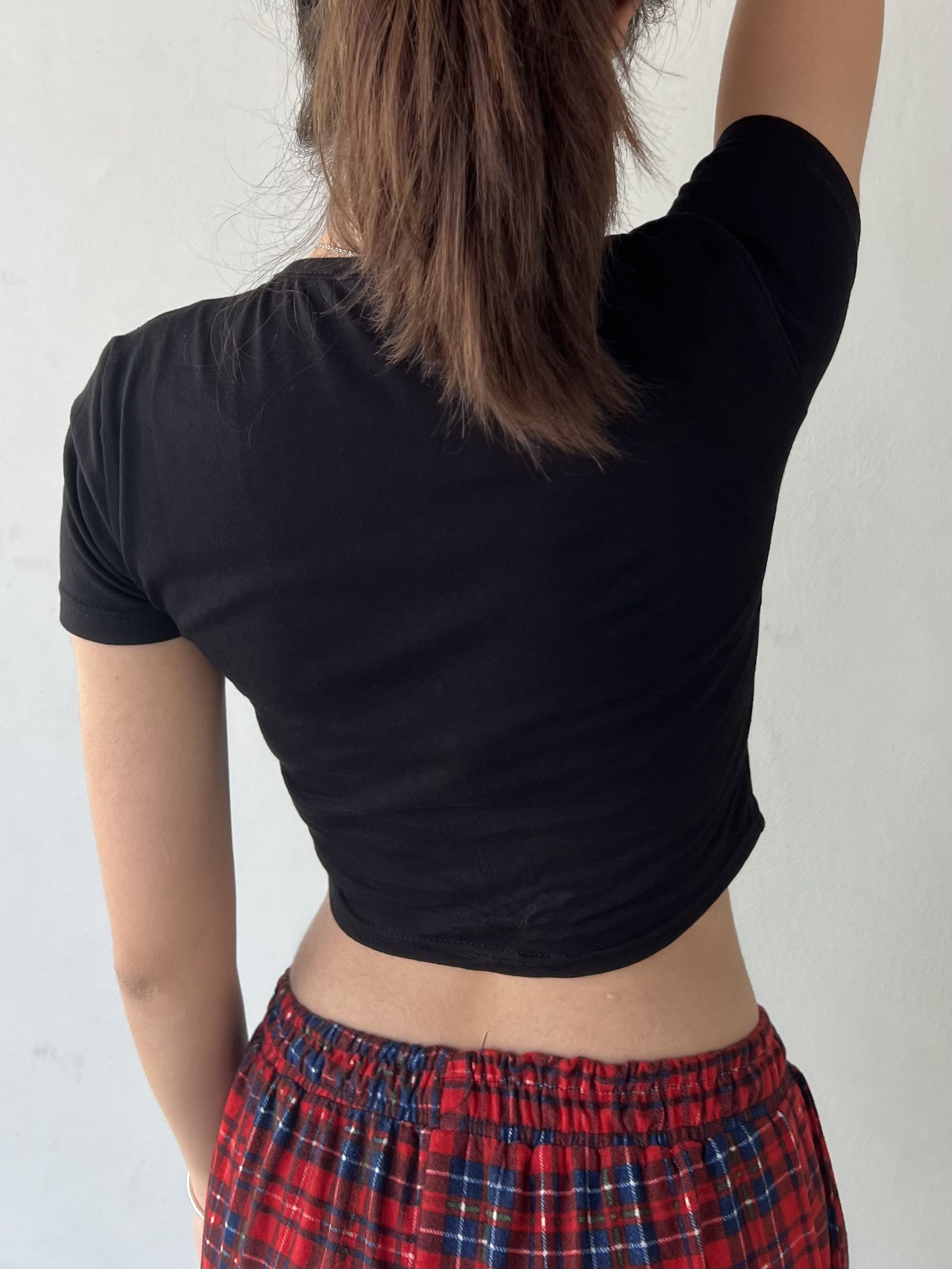Y2k Siyah Kurdele Detaylı Crop Bluz
