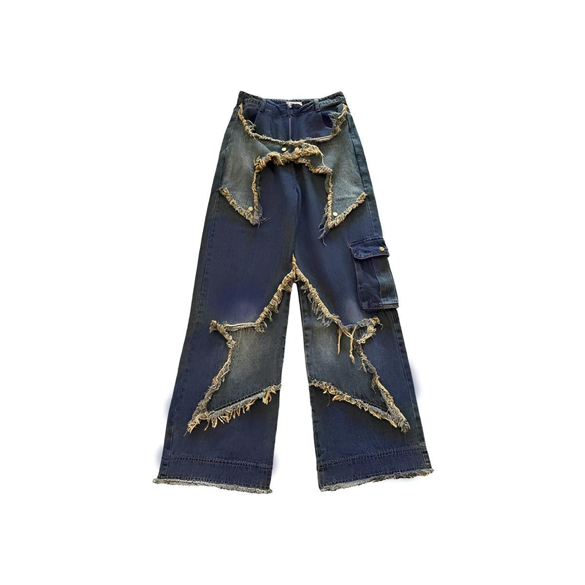 Y2k Stars Patch Detay Yıkamalı Pantolon