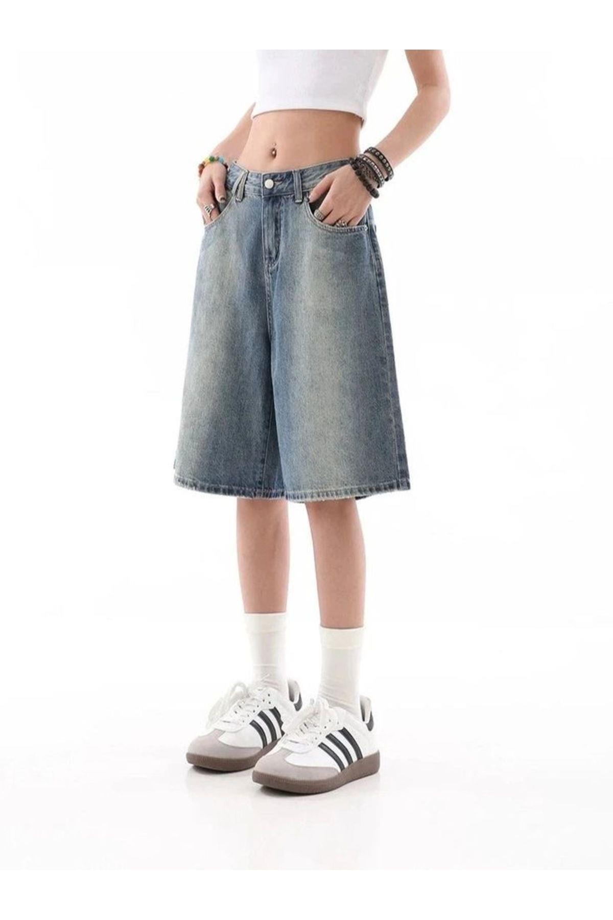 Y2k Trend Baggy Jean Şort Bermuda