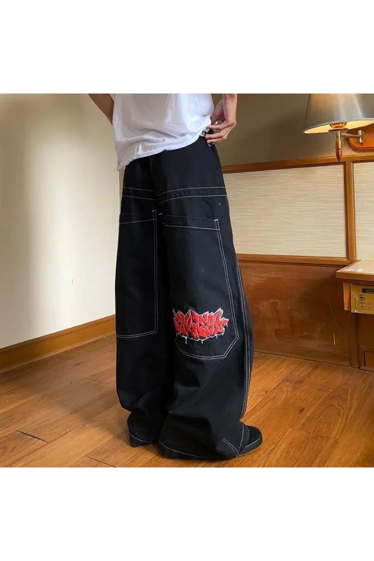 Y2k Vintage Graffiti Desenli Retro Baggy Unisex Jean